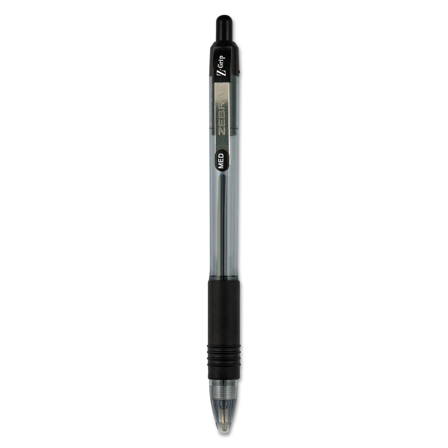 Zebra(R) Z-Grip(TM) Retractable Ballpoint Pens, 1.0 mm, Medium Point, Clear  Barrel, Black Ink, Pack Of 24, 12221