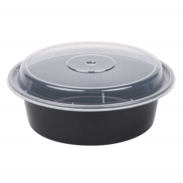 Black Plastic Microwavable Container w/ Lid (Bulk, 150/Case)