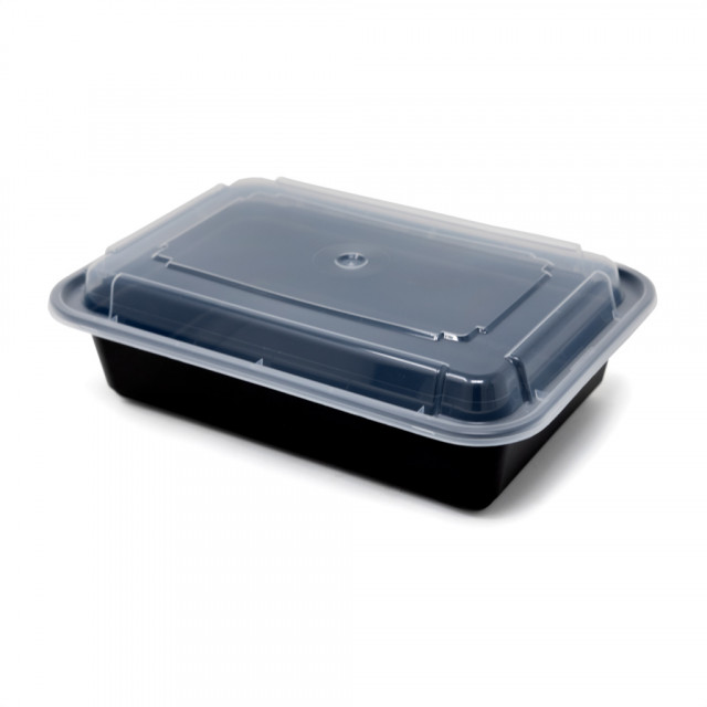 Black Base Rectangular Ribbed Container 28 oz with Lids 150 Pieces