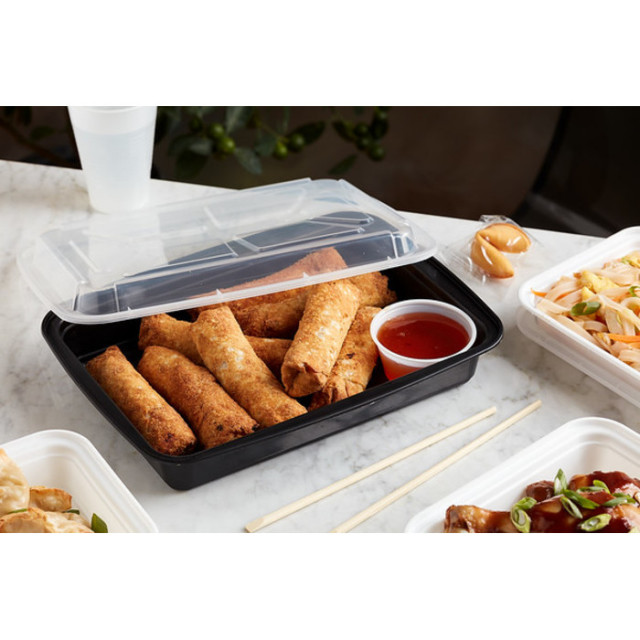 Sunrise Brands SR-989B 58 oz. Microwaveable Rectangle Takeout Containe