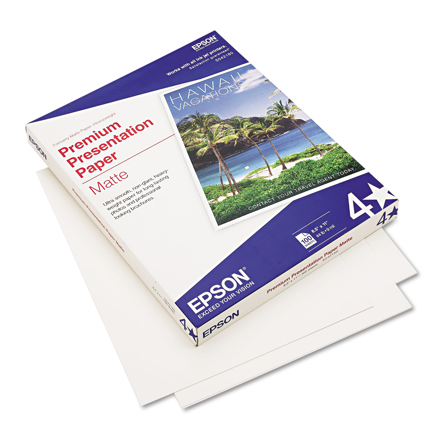 Epson® Premium Matte Presentation Paper, 9 mil, 8.5 x 11, Matte Bright  White, 100/Pack
