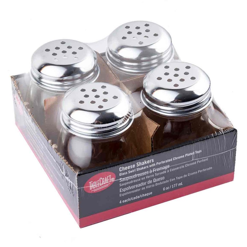 TableCraft Glass Perforated Swirled Cheese Shaker Chrome, oz