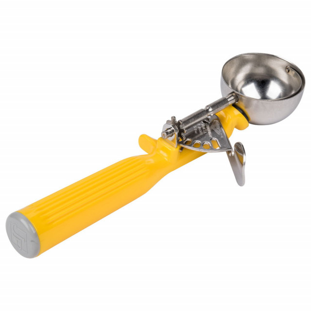 Vollrath 47370 Jacob's Pride #6 White Extended Length Squeeze Handle Disher  - 4.7 oz.