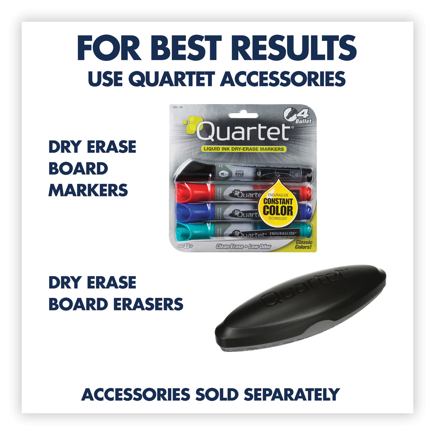 Quartet Dry Erase Markers, EnduraGlide, Chisel Tip, Bold Color, Assorted Colors, 4 Pack (5001M)