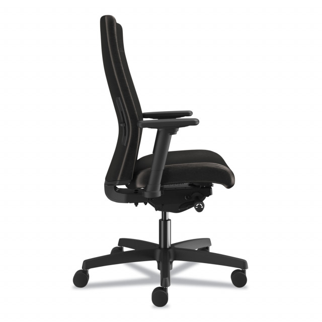 HON Ignition 2.0 Upholstered Mid Back Task Chair With Lumbar Supports 300 lb 17 to 22 Seat Black Vinyl Seat Back Black Base Quipply