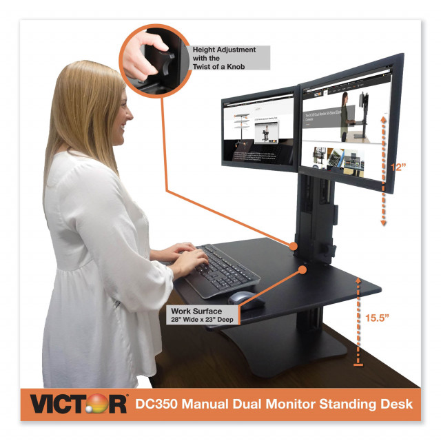 High Rise Dual Monitor Standing Desk Workstation, 28