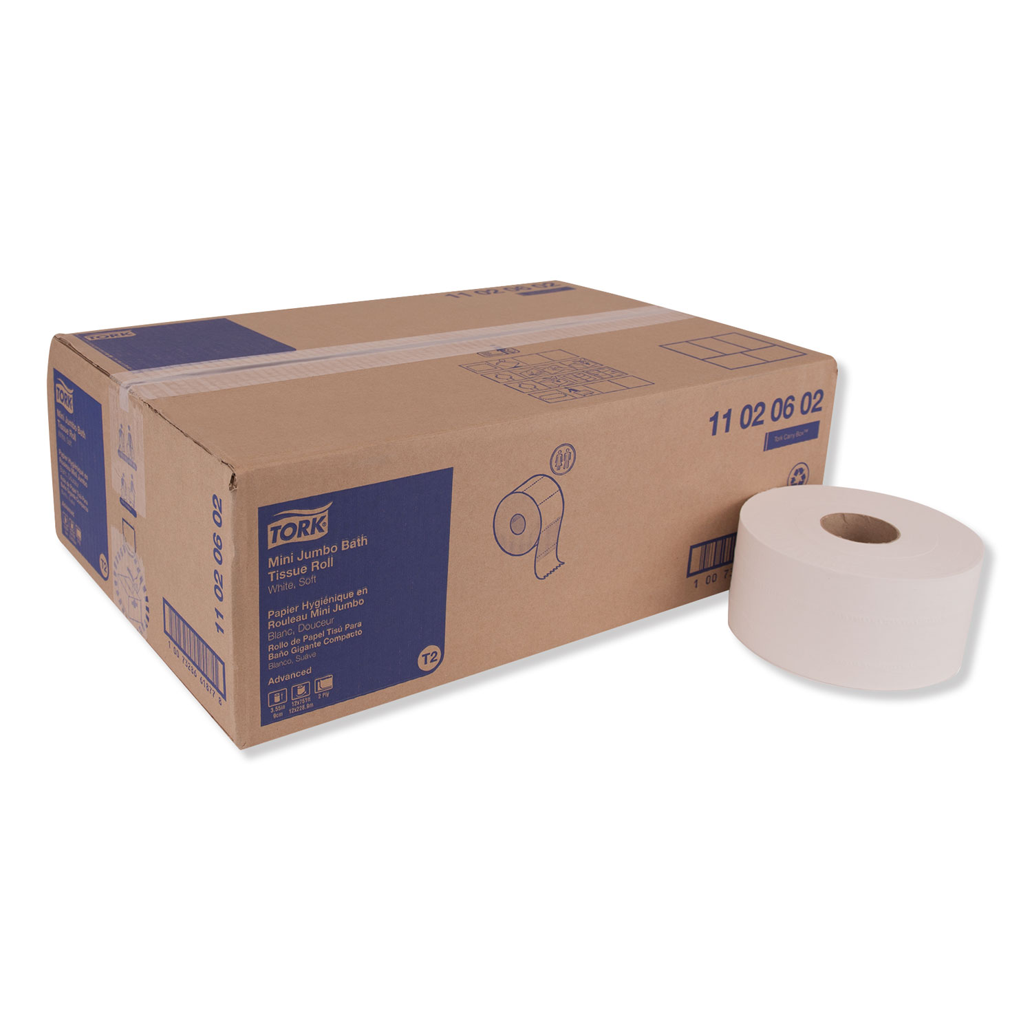 Tork Advanced Jumbo Bath Tissue, Septic Safe, 2 Ply, White, 3.48 x 751 ft, 12 Rolls/Carton