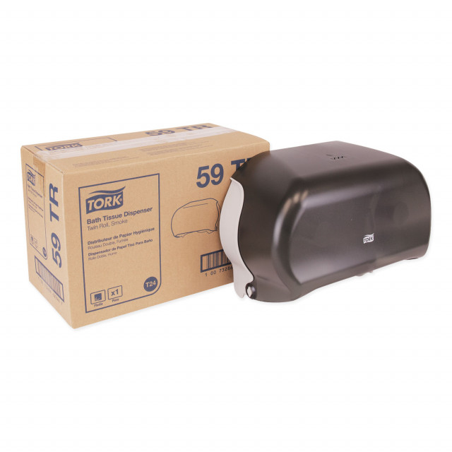 Twin Standard Roll Bath Tissue Dispenser, 12.75 x 5.57 x 8.25, Smoke
