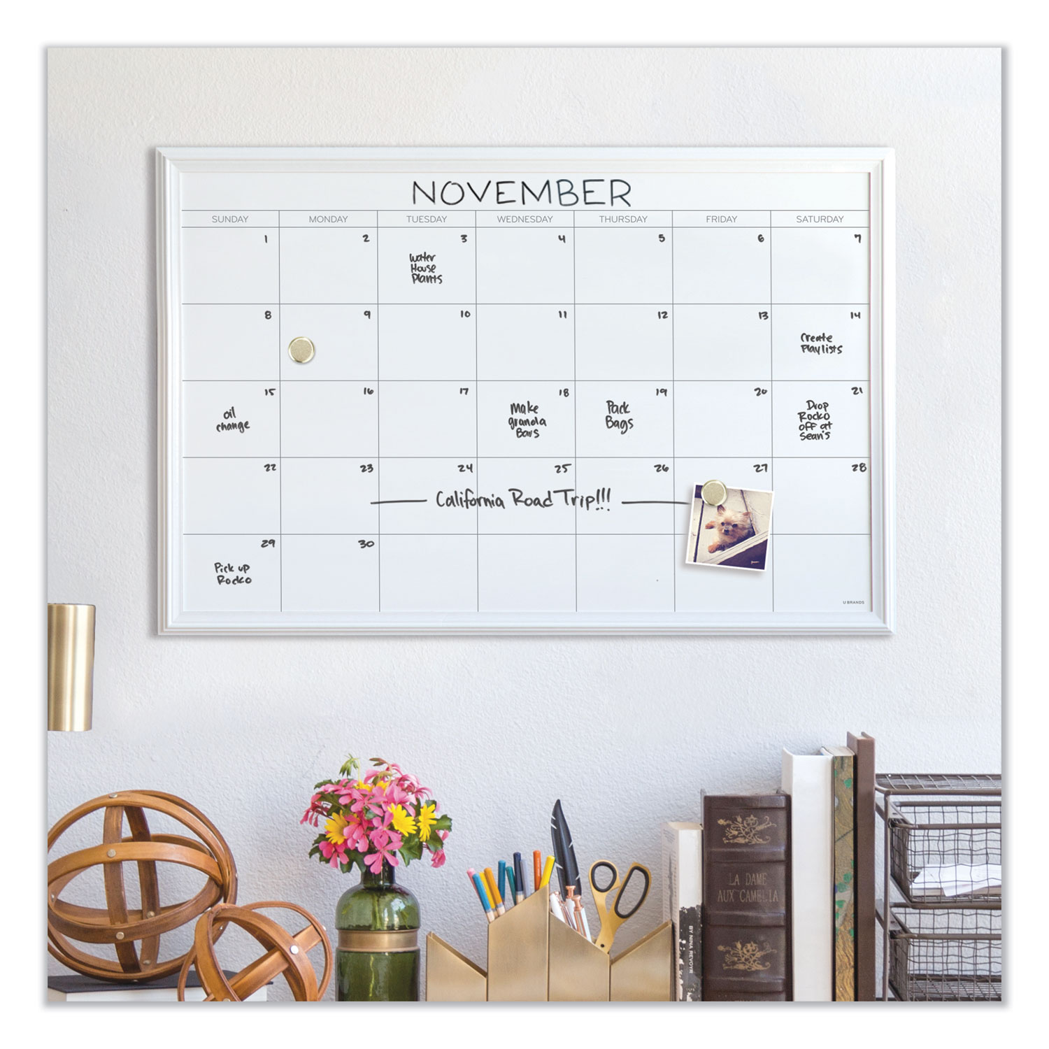 U Brands Magnetic Dry Erase Calendar with Decor Frame, 30 x 20, White  Surface and Frame | Quipply