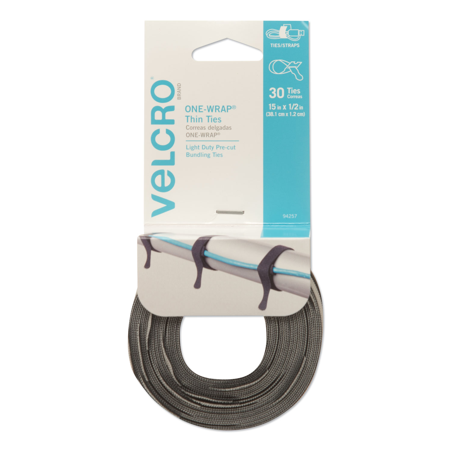 VELCRO Brand ONE-WRAP Double Sided Roll | 45 Ft x 1-1/2 In | Cut to Length  Straps Heavy Duty | Bundling Ties Fasten to Themselves for Secure Hold