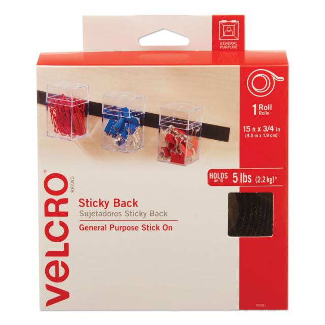 Velcro Sticky Back 3-1/2 Strips, Black, 4 Sets per Pack, 6 Packs
