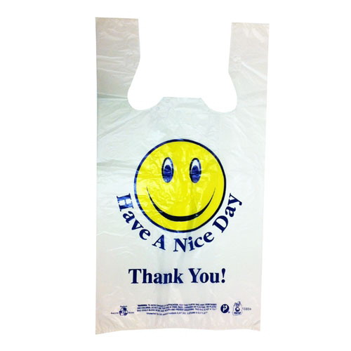 Large Smiley Face Plastic Shopping Bags - Heavy