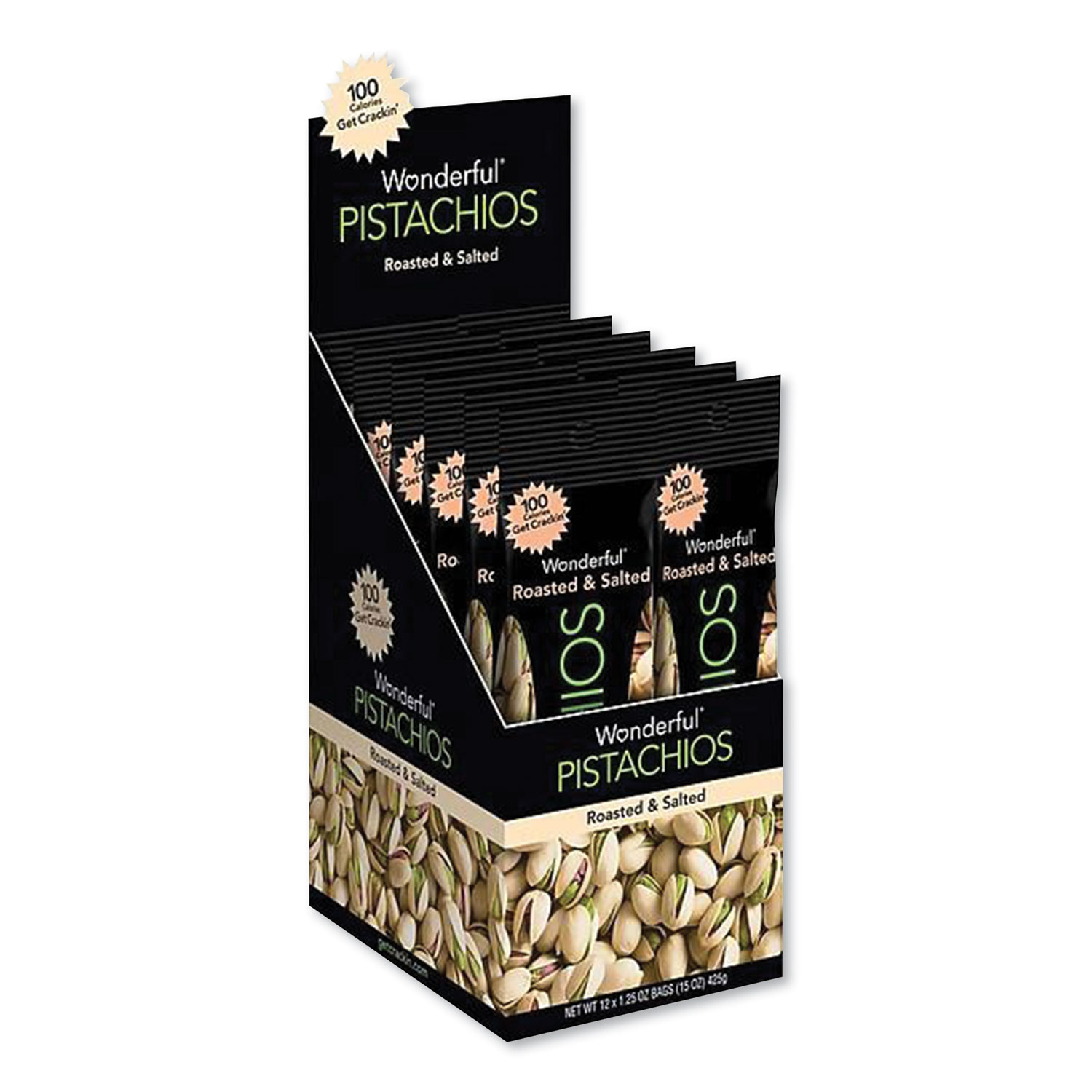 Wonderful Pistachios, Roasted and Salted, 1.25 oz Tube, 12/Box Wonderful Pistachios, Roasted and Salted, 1.25 oz Tube, 12/Box