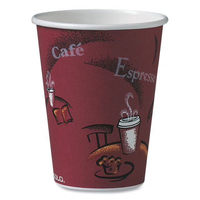 Dart® Solo Paper Hot Drink Cups in Bistro Design, 12 oz, Maroon, 50/Bag, 20  Bags/Carton
