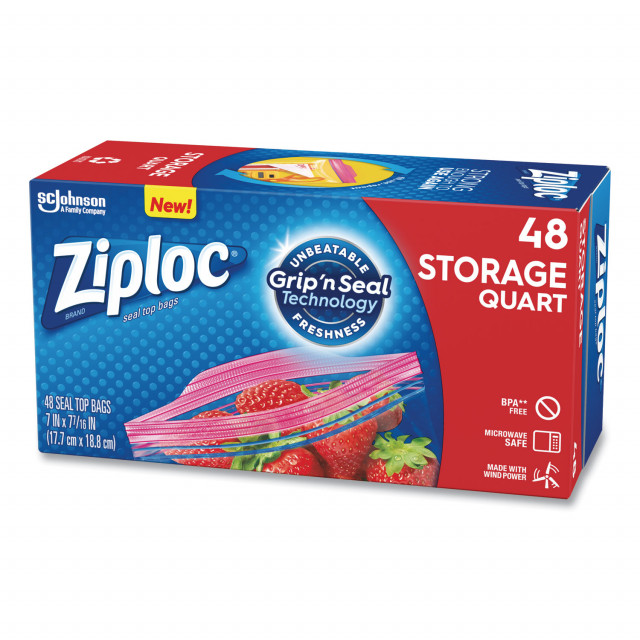 Double Zipper Storage Bags, 1 qt, 1.75 mil, 9.63