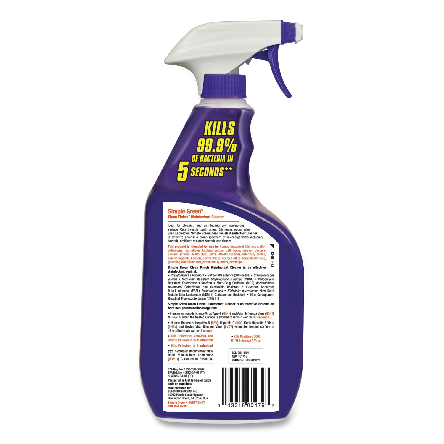 Simple Green Clean Finish Disinfectant Cleaner Herbal 32 oz