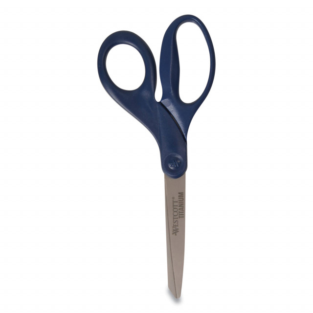 Westcott Titanium Bonded Scissors, 8 Long, 3.5 Cut Length, Navy Straight Handle