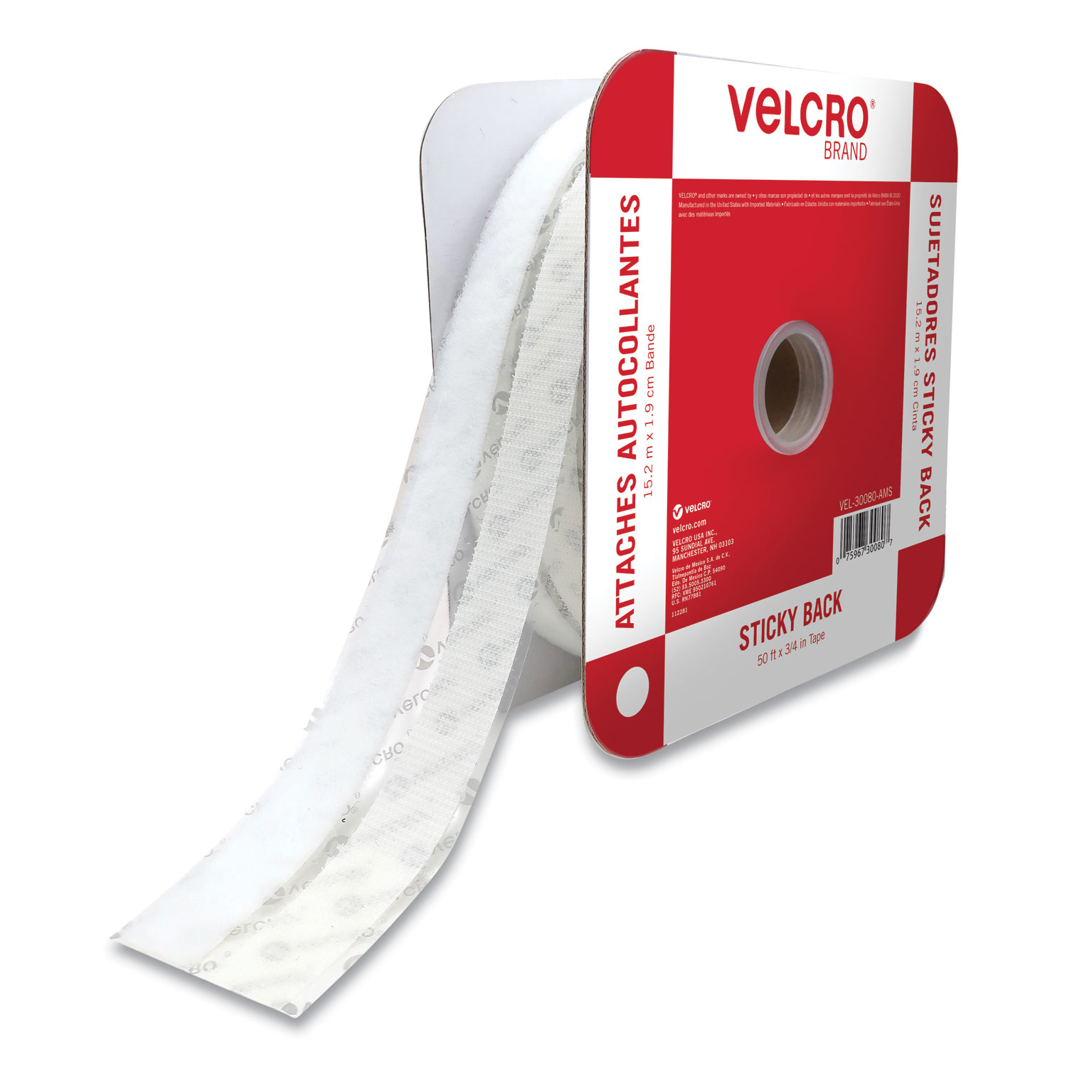 Velcro® Sticky Back Hook and Loop Fastener - White, 18 x 0.75 in