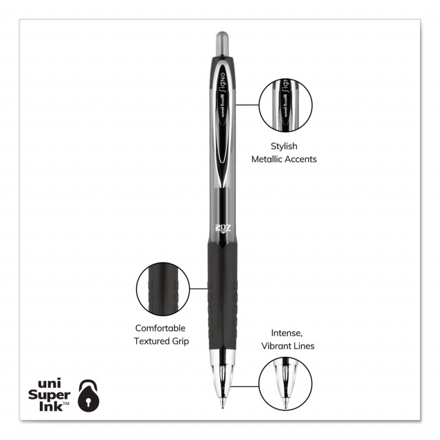  Uniball Signo 207 Gel Ink Pen 8 Pack, 0.7mm Medium