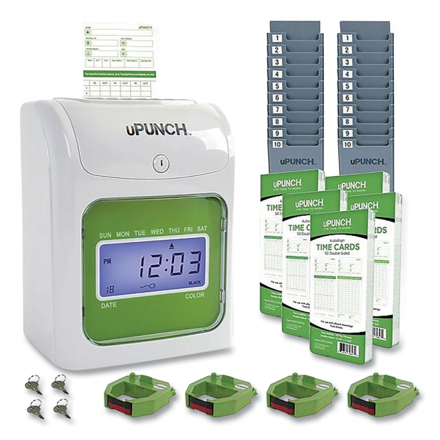 UB1000 Electronic Non-Calculating Time Clock Bundle, LCD Display, Beige/Green UB1000 Electronic Non-Calculating Time Clock Bundle, LCD Display, Beige/Green