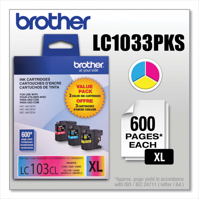 Compatible Cyan/Magenta/Yellow High-Yield Ink, Replacement for LC1033PKS, 600 Page-Yield Compatible Cyan/Magenta/Yellow High-Yield Ink, Replacement for LC1033PKS, 600 Page-Yield