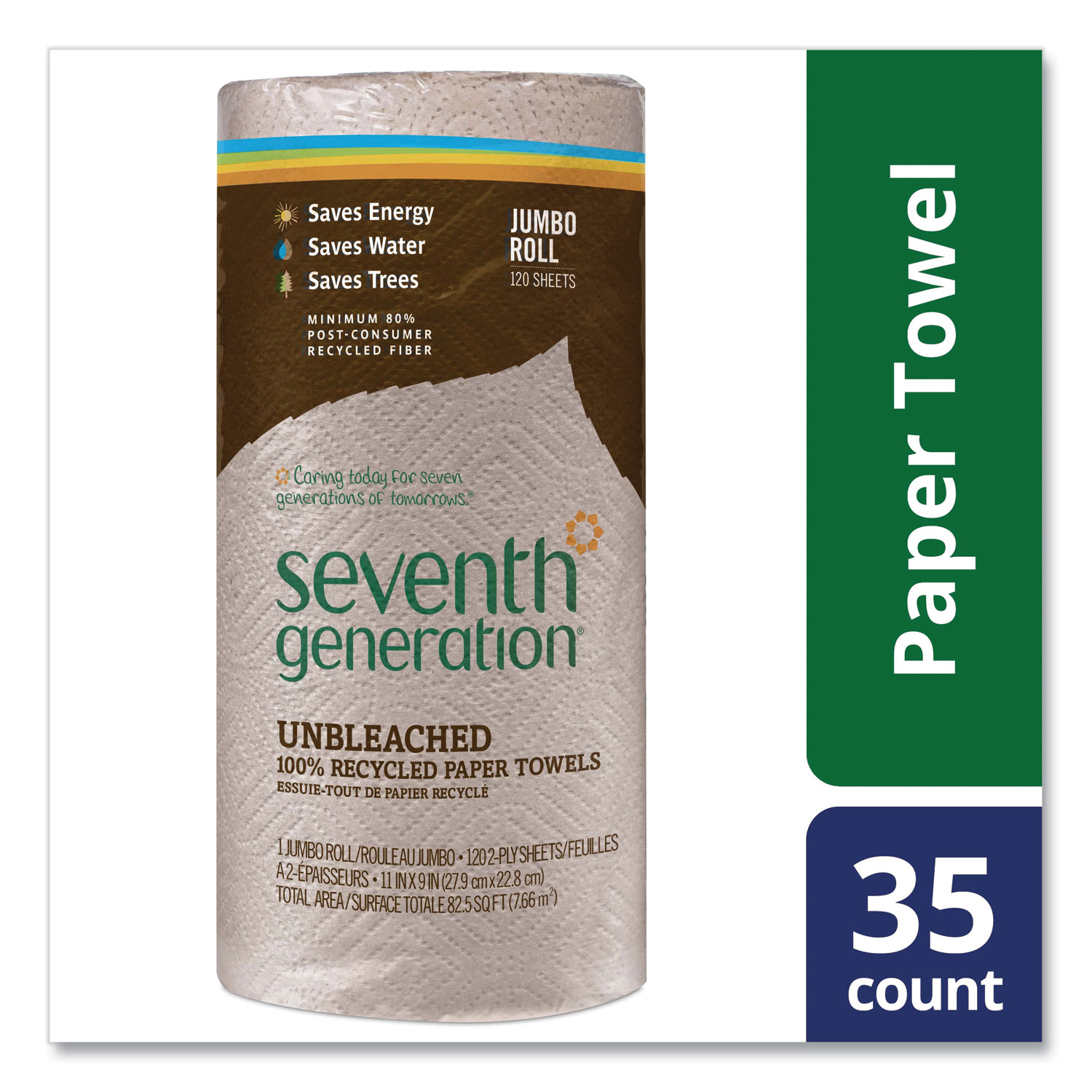 Seventh Generation® Natural Unbleached 100% Recycled Paper Kitchen Towel  Rolls,11 x 9,120 Sheets/RL,30 RL/CT