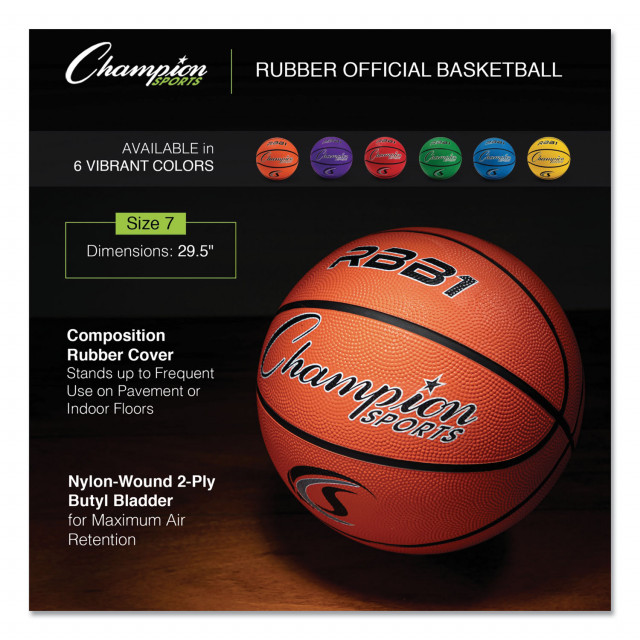 Champion Sports Rubber Sports Ball, For Basketball, No. 7 Size 