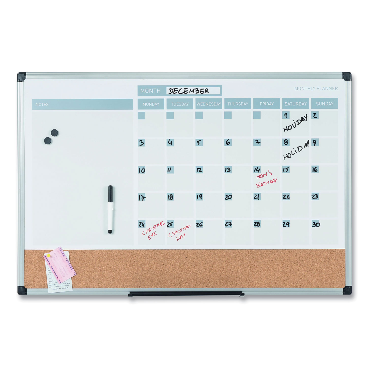 MasterVision 3-in-1 Monthly Dry-Erase Calendar Board