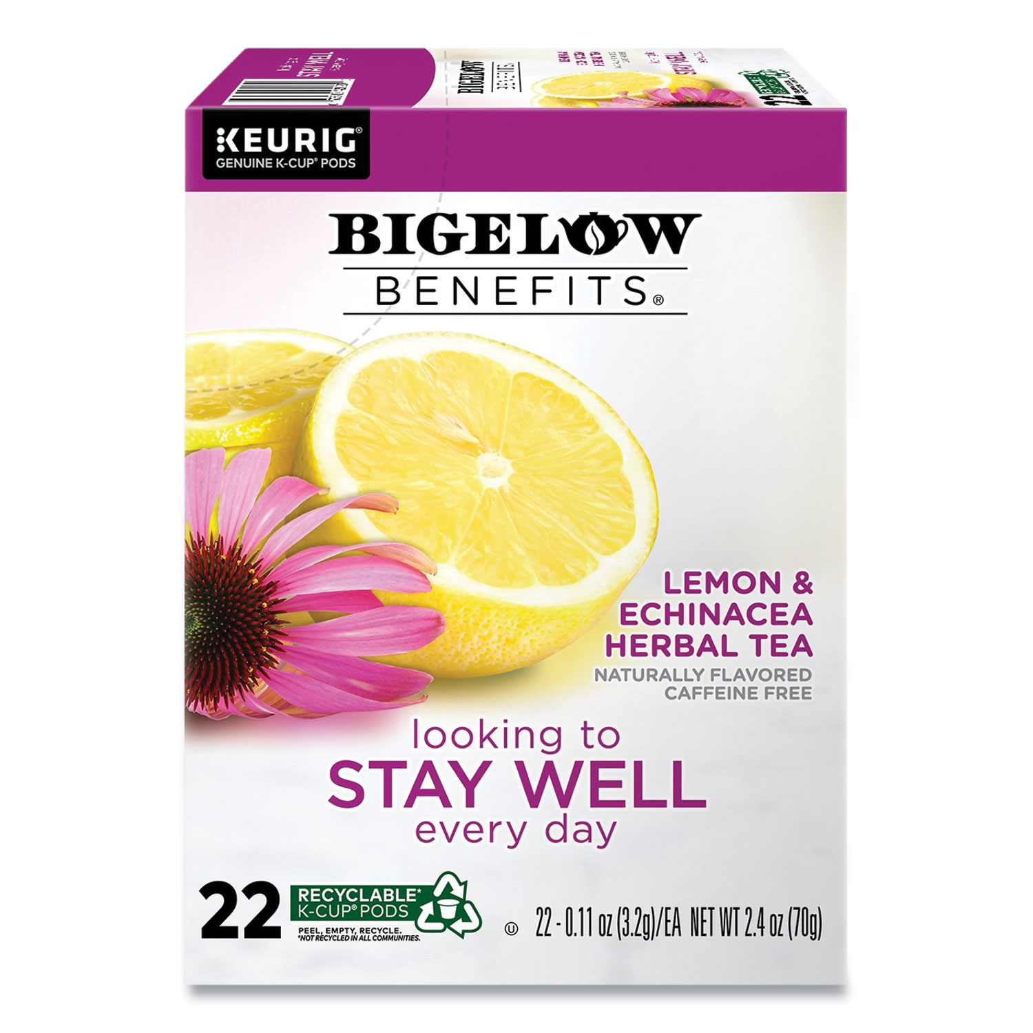 Bigelow® Benefits Lemon and Echinacea Herbal K-Cup, 0.11 oz, 22/Box