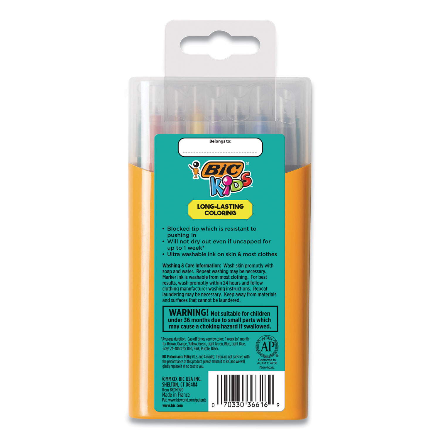 BIC® Kids Ultra Washable Markers, Medium Bullet Tip, Assorted Colors,  20/Pack