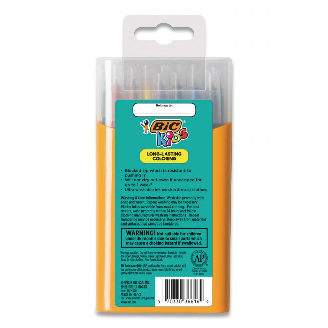 BIC Kids Ultra Washable Markers, Medium Bullet Tip, Assorted Colors, 10/Pack
