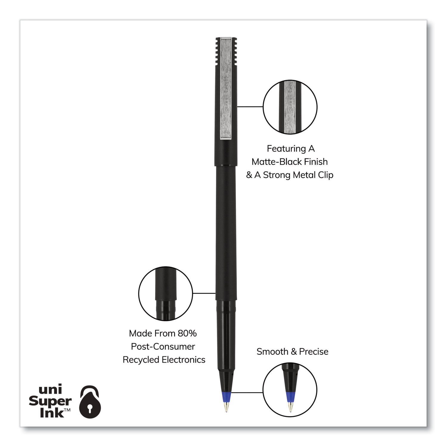Quill Brand® Rollerball Pens, Fine Point, Blue, Dozen (32158-QL