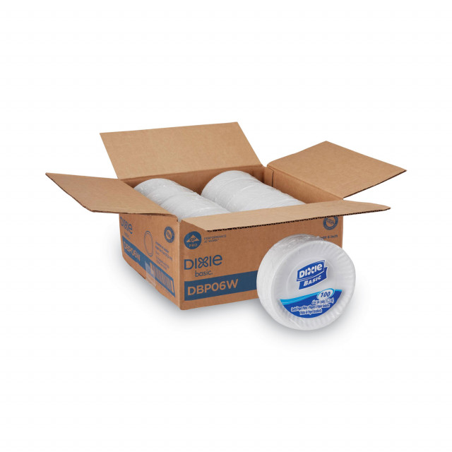 AJM Packaging White Paper Plates 6 inch Dia 100/Bag 10 Bags/Carton