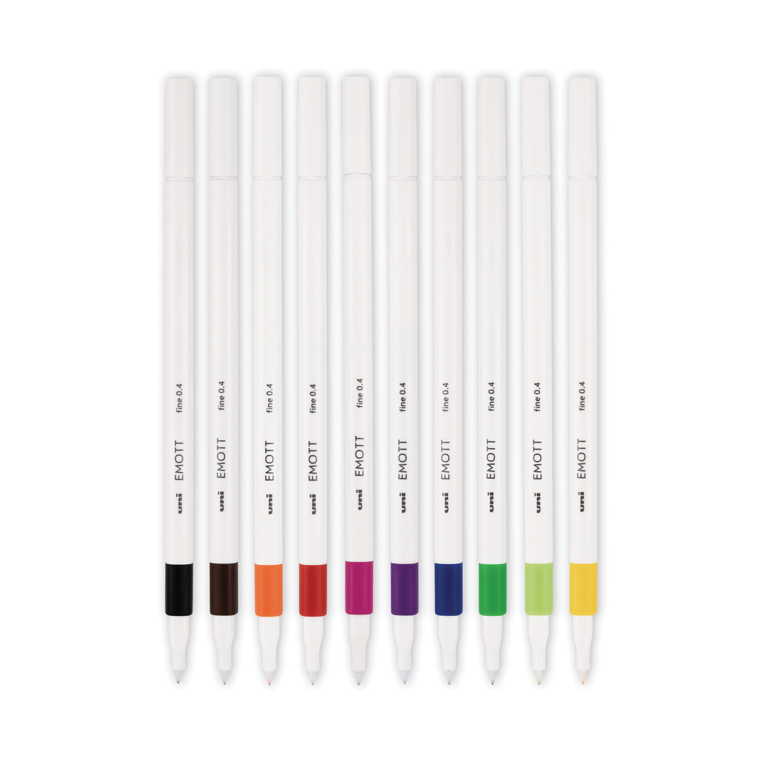 Uni-Ball emott Porous Point Pen, Stick, Fine 0.4 mm, Assorted Ink Colors, White Barrel, 10/Pack
