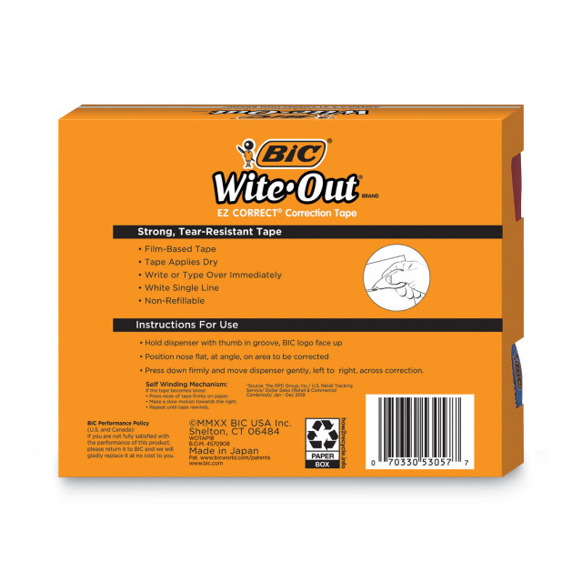 Bic WOTAP10 Wite-Out EZ Correct Blue / Orange 1/6 x 472 Correction Tape -  10/Box