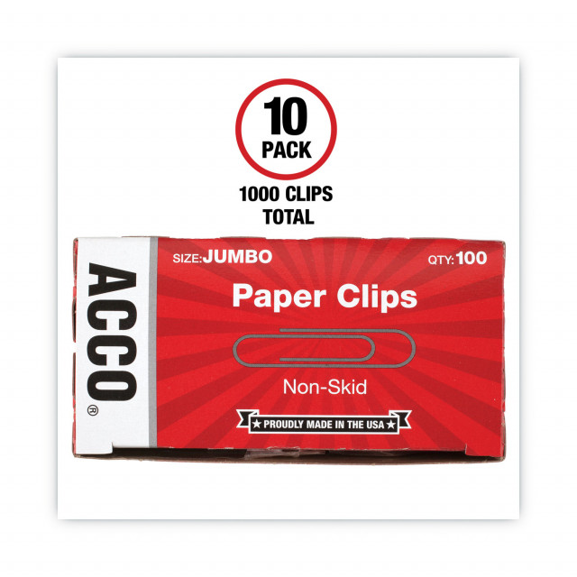 ACCO Paper Clips Jumbo Silver 1 000 Pack Quipply
