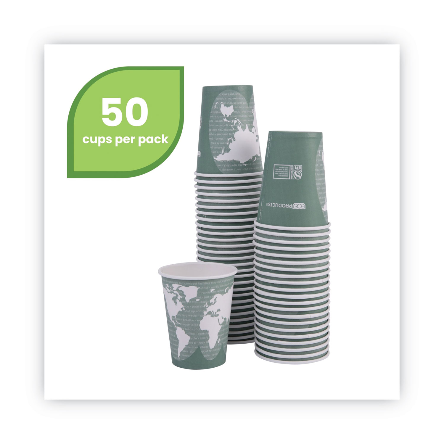 Eco-Products® World Art Renewable and Compostable Hot Cups, 12 oz