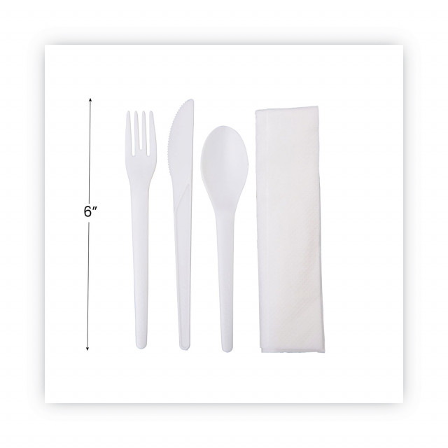 Plantware Compostable Cutlery Kit, Knife/Fork/Spoon/Napkin, 6