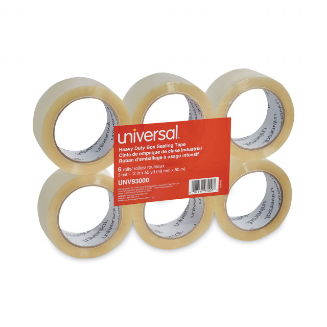 Universal® Heavy-Duty Box Sealing Tape, 3 Core, 1.88 x 54.6 yds, Clear,  6/Box