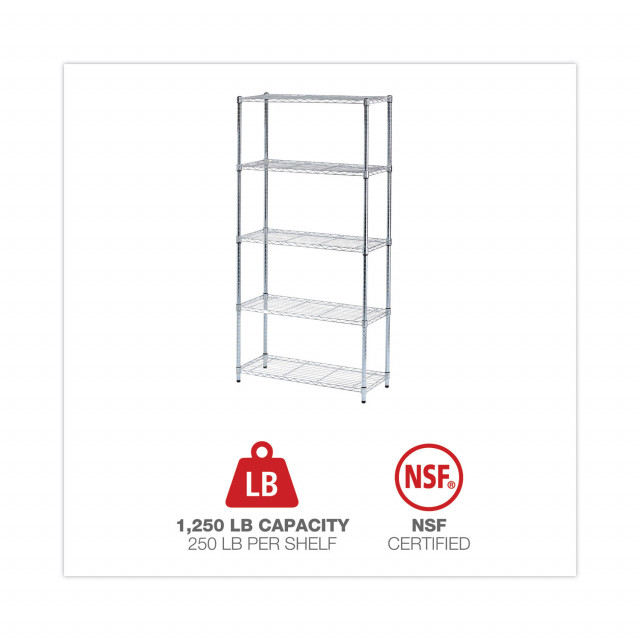 Alera Residential Wire Shelving Five Shelf 36w x 14d x 72h