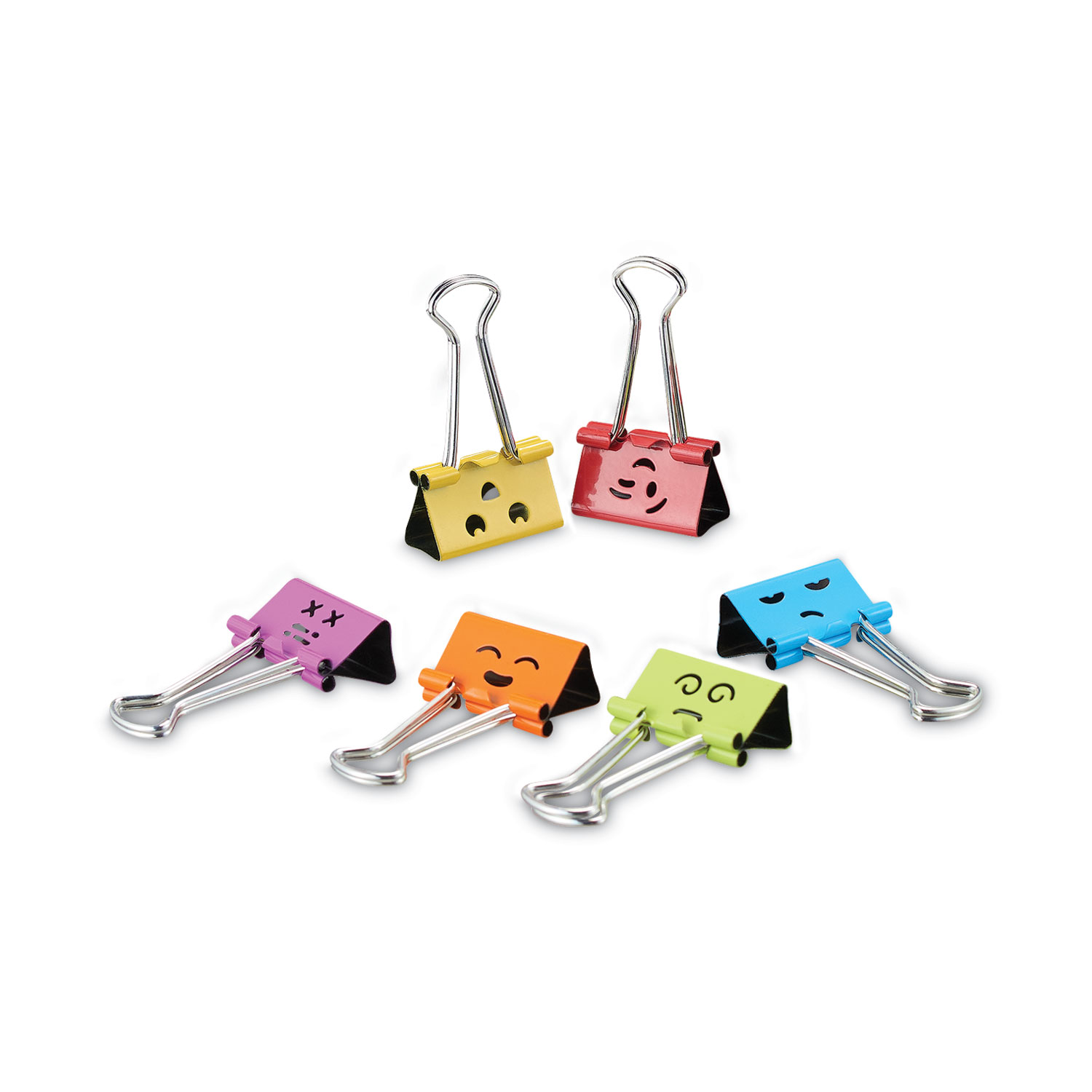 Universal® Emoji Themed Binder Clips in Dispenser Tub, Medium