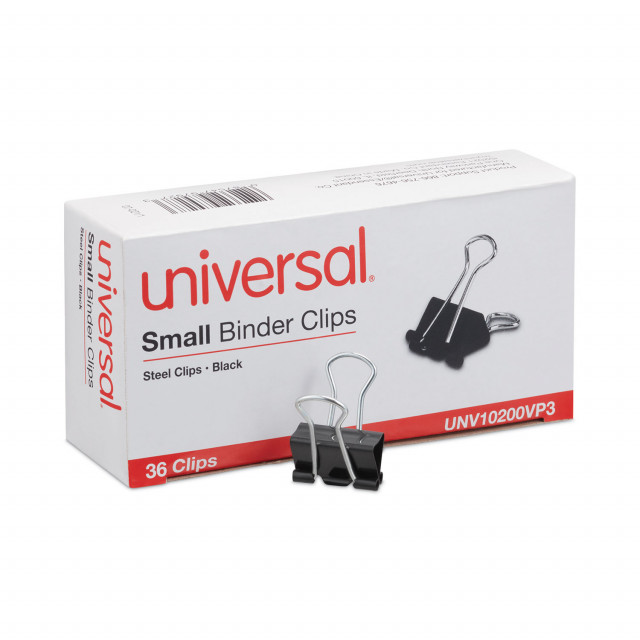 Universal® Binder Clips, Small, Black/Silver, 36/Pack