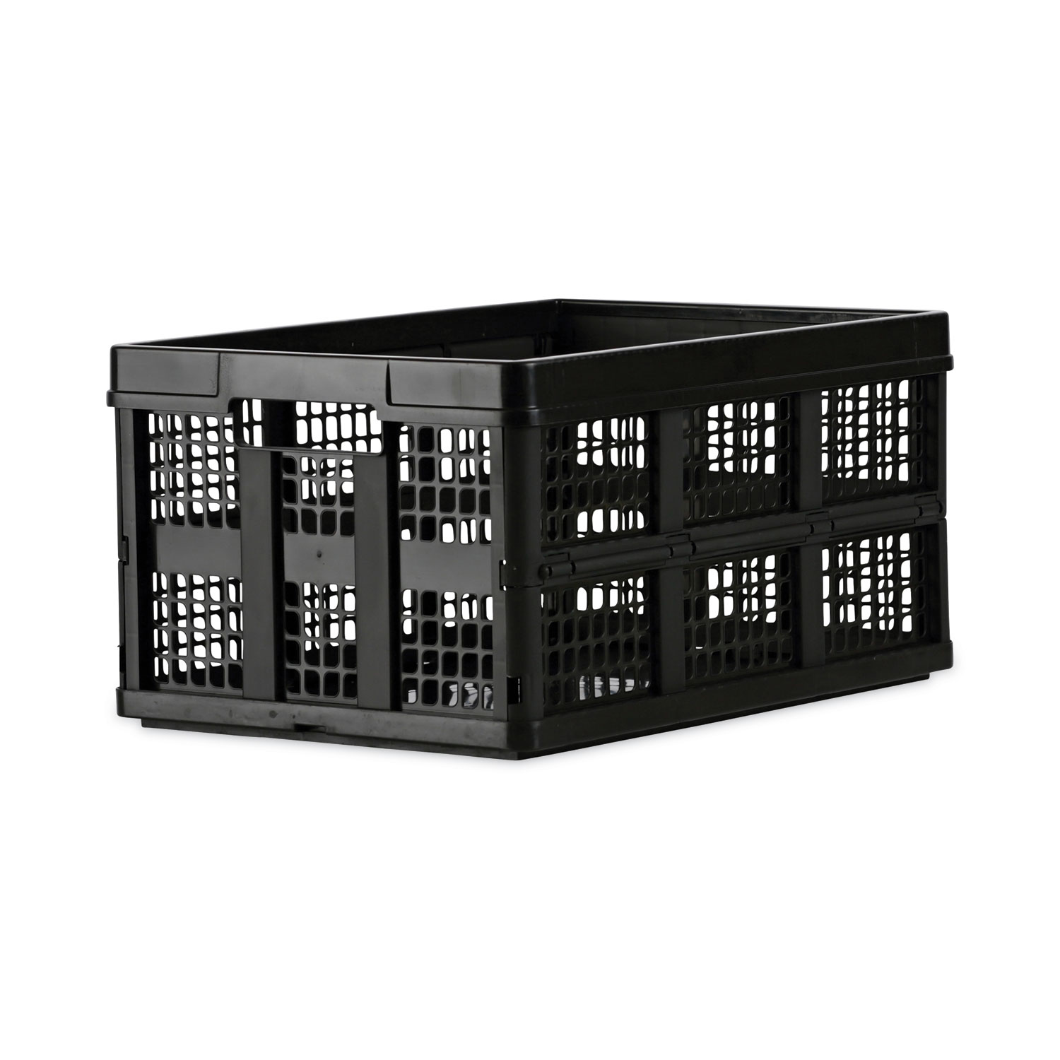 Lavex 19 13/16 x 14 1/4 x 5 1/2 Black Small Stackable Industrial Tote /  Storage Box with Attached Lid