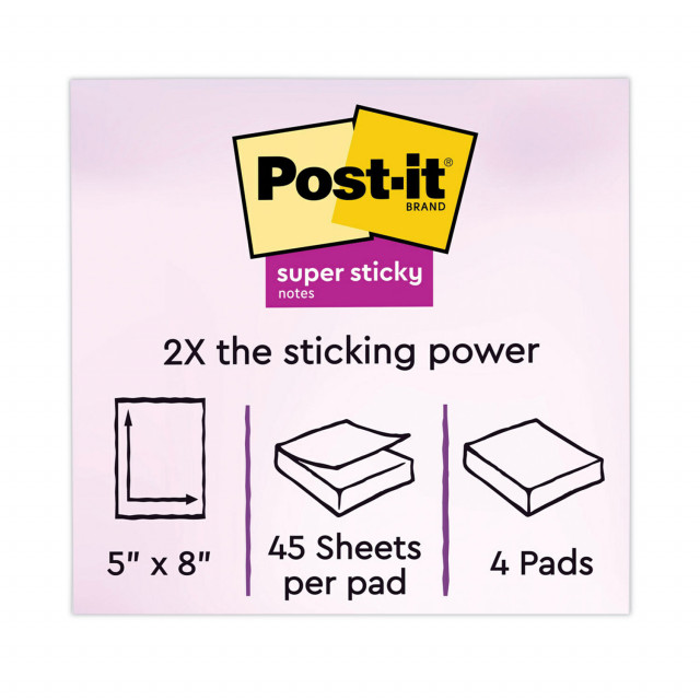 Post-it Super Sticky Notes, 5 x 8, Energy Boost Collection, Lined, 45  Sheet/Pad, 4 Pads/Pack (5845SSUC)