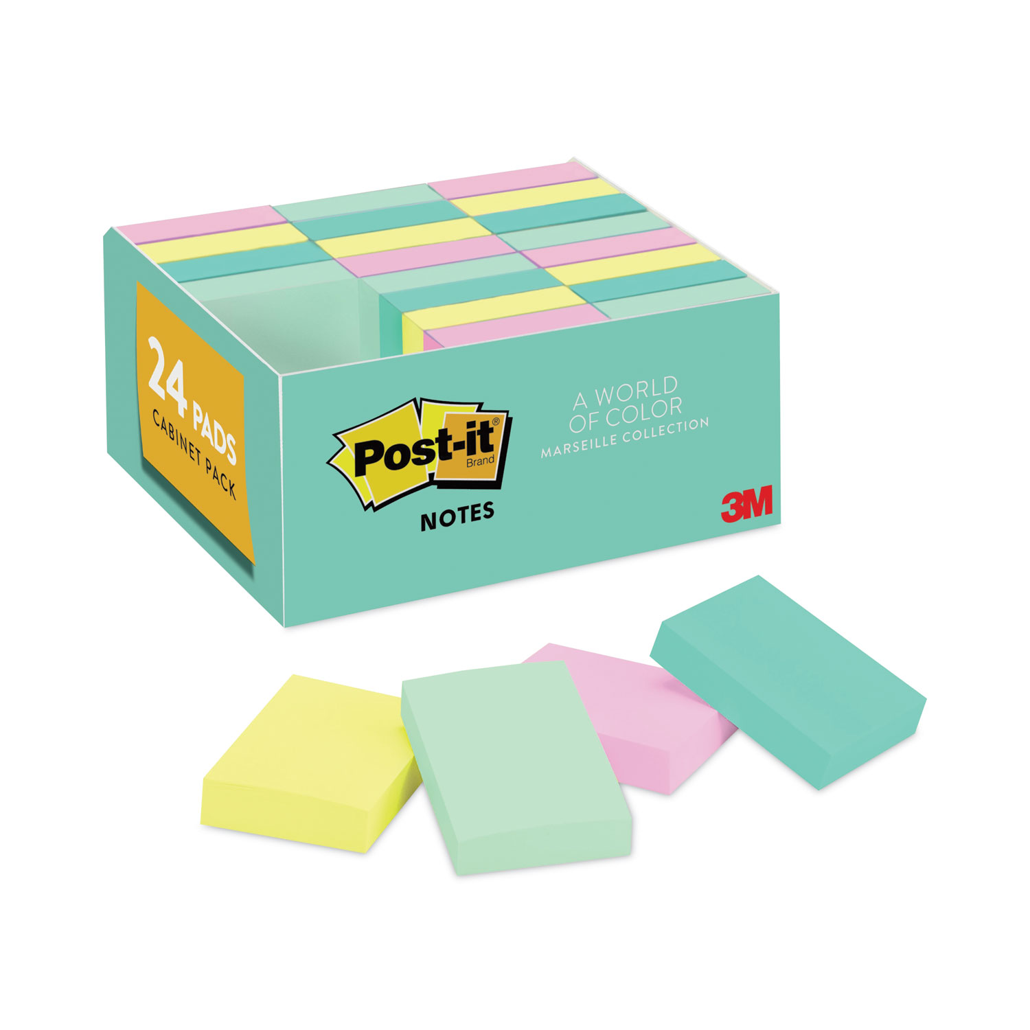 Post-it Notes Original Pads 24 Pack, 1.5in. x 2in, Marseille Collection