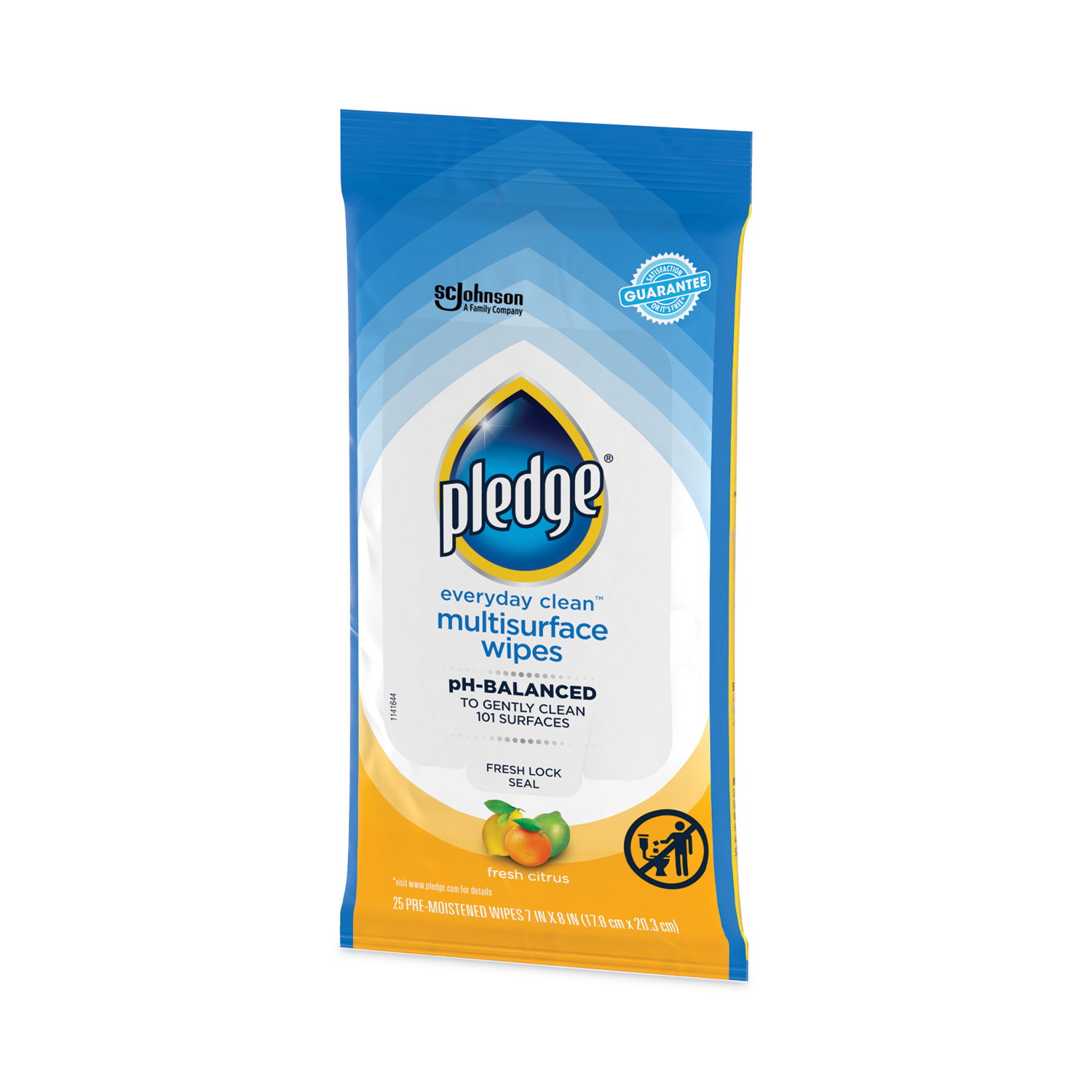 Pledge Multi-Surface Cleaner Wet Wipes, Cloth, 7 x 10, 25/Pack, 12/Carton