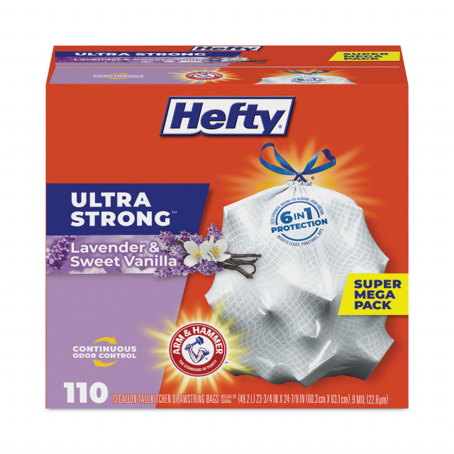 Hefty® Ultra Strong Scented Tall White Kitchen Bags, 13 gal, 0.9 mil,  23.75 x 24.88, White, 330/Carton