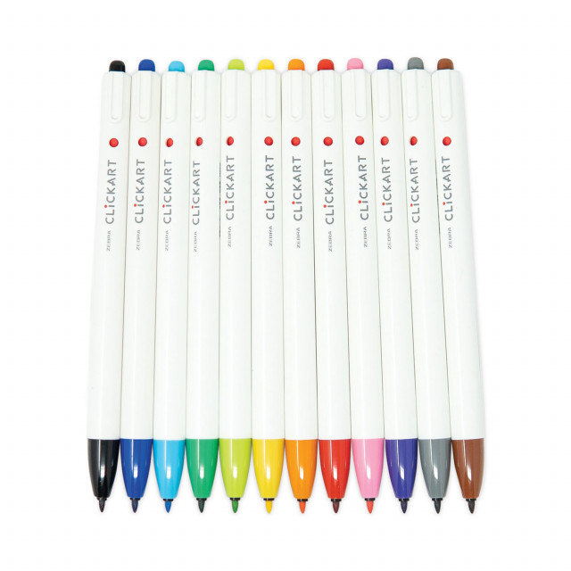Zebra ClickArt Porous Point Pen Retractable Fine 0.6 mm Assorted Ink Colors White Barrel 12 Pack Quipply