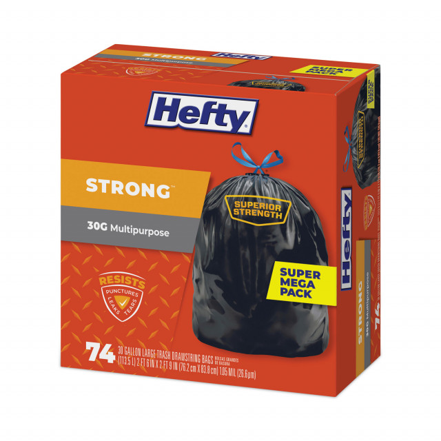 Hefty® Ultra Strong Tall Kitchen and Trash Bags, 30 gal, 1.1 mil, 30 x  33, Black, 74/Box