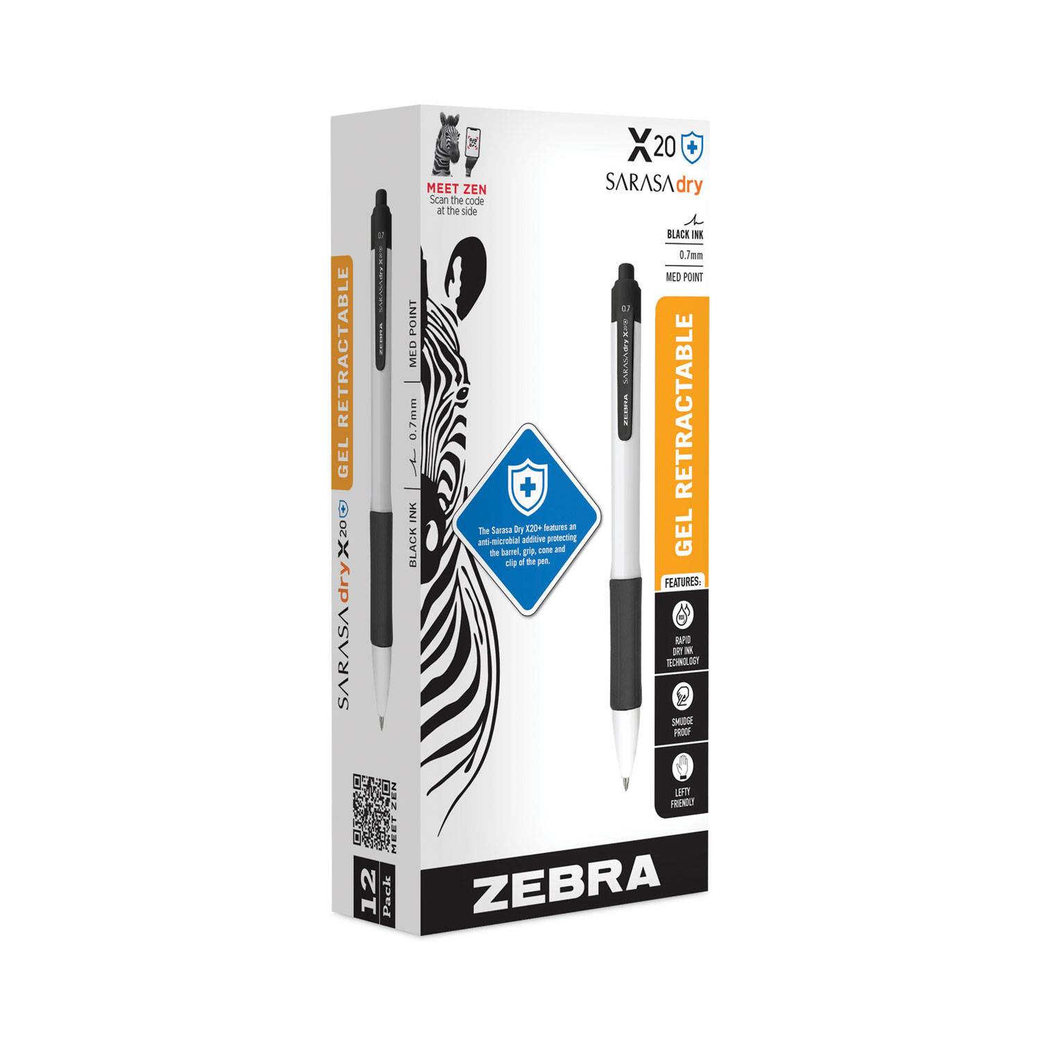 Zebra® Sarasa Dry X20+ Gel Pen, Retractable, Fine 0.7 mm, Black